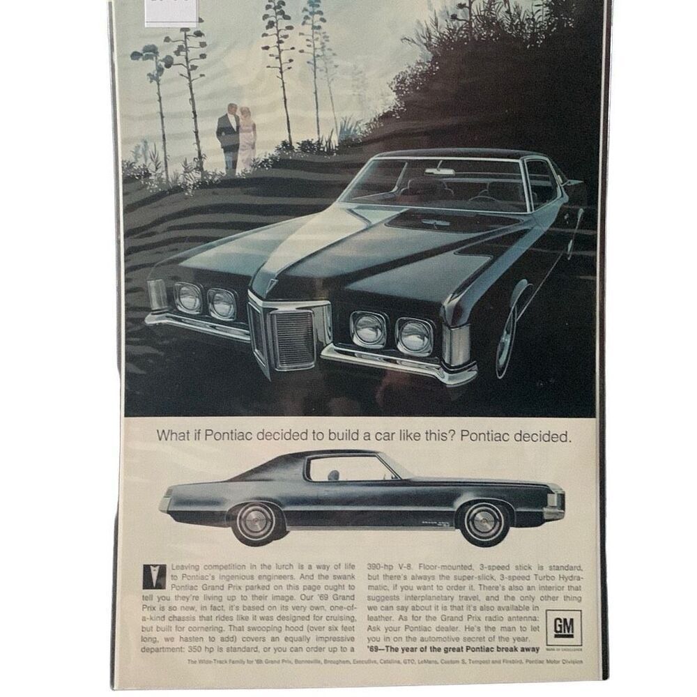Vintage 1968 Pontiac Grand Prix Swooping Hood Ad Advertisement